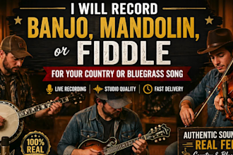 record banjo, mandolin, fiddle for your country music or bluegrass song
