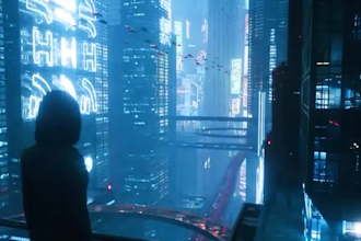 create cinematic cyberprunk synthwave music video with futuristic visuals