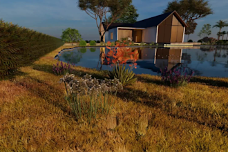 design house exterior with realistic 3d rendering