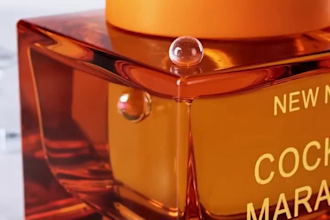 create a cinematic 3d perfume animation with realistic liquid simulation