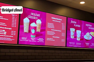 design a digital menu board, restaurant menu, tv screen menu