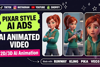 pixar style ai animated video ads ai 2d 3d animated video consistent characters