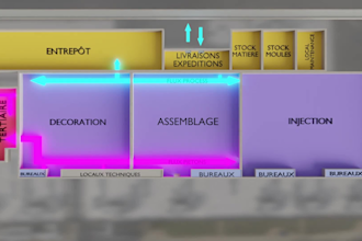 create 3d industrial animation machinery and factory process video