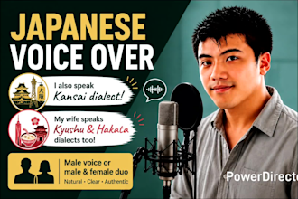 record natural japanese voice over in standard, kansai and hakata