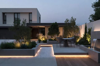design 3d modern garden, frontyard, backyard, landscape rendering, patio layout