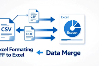 do data cleaning, formating, data merge, pdf to excel, csv fiels