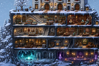create detailed pixel art cross section and isometric rooms
