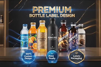 design water bottle label, juice label and beverage packaging