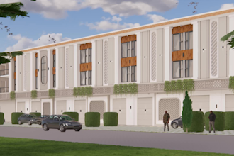 design a modern commercial building facade and exterior elevation