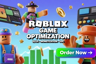 test game, fix roblox game bugs, optimize game performance and design game ui ux
