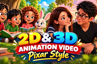 create ai video, 3d cartoon, pixar style, ai story, kids animation, disney style