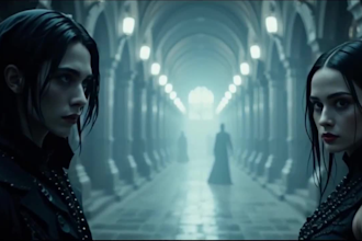 create dark cinematic ai music video, metal, gothic, rap or lyric video in 4k