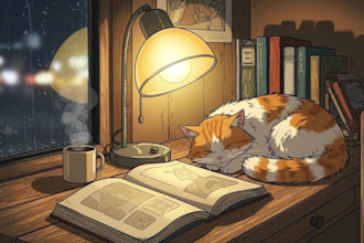 create relaxing aesthetic animation with cozy vibe and rain ambience