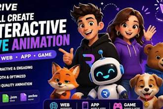 create interactive rive animation rive character for web website, app, game