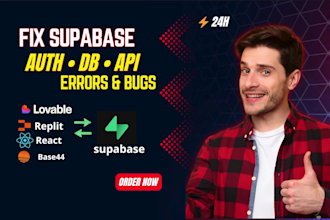 fix supabase bugs, auth errors and develop fullstack app with supabase backend