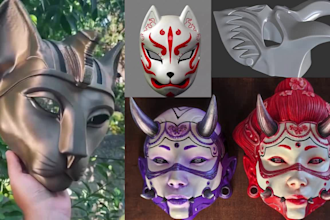 model 3d cosplay props, wearable oni mask 3d print and paint helmet armor stl
