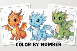custom cute dragon coloring book pages and color by number art