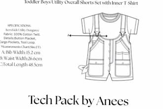 draw tech pack with flat sketches size
