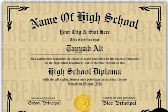 design high school diploma certificate, college diploma, university transcript