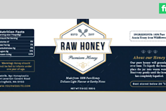 design unique label for honey jar, jam, sauce, oil bottle