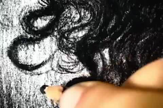 create a realistic charcoal portrait drawing by hand