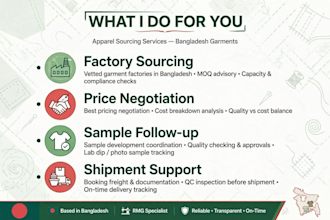 be your expert virtual merchandiser for apparel sourcing and qc inspection