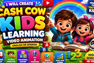 create cash cow kids learning video animation for youtube, english or spanish
