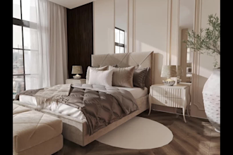 create photorealistic modern bedroom interior rendering