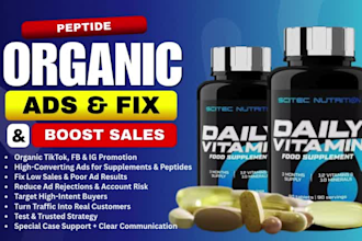 run organic tiktok facebook, ig promotion ads for your supplement and peptide