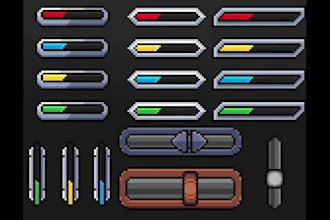 pixel art UI, icons, hud, buttons, game assets, game art, menu bar, game banner
