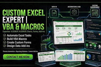 do custom excel projects vba macros charts dashboard addins