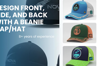 design front, side and back with a beanie cap hat