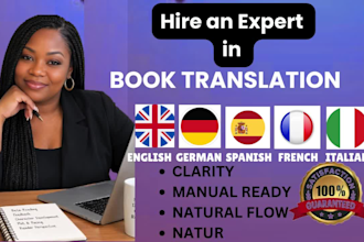 translate spanish english french and italian books novel with native fluency