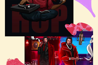 create cover art album caricature cartoon hiphop rap blues motions music covers
