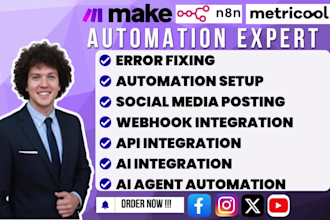 setup make com social media automation, fix make com, make com automation