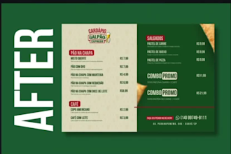 design a professional restaurant menu, modern