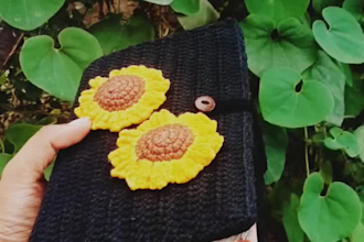 crochet a sunflower a5 book sleeve protector with button closure