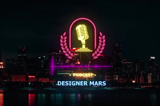 create neon podcast intro, logo animation, professional podcast branding video