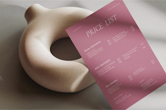 design a luxury beauty salon price list and service menu