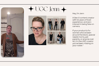 create mature female ugc videos for your product or service