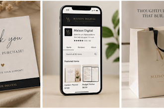create etsy brand identity with logo, banner and product mockups design