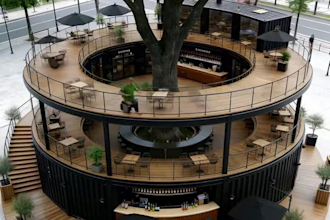 design modern restaurant interior, cafe, food court, and bar in 3d rendering