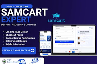 samcart sales funnel, landing page, checkout page