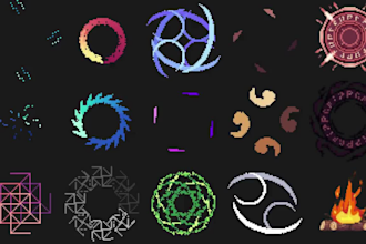 create pixel art vfx, spell animation, element, sprite sheet, glow effect, asset