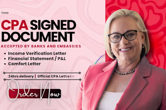 prepare CPA signed income verification letter for bank and visa