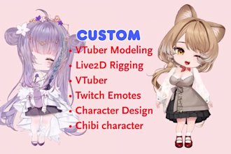 design custom vtuber model and rigging in live2d twitch emotes chibi character