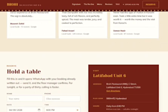 design a restaurant website with online menu and whatsapp booking