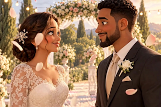 3d pixar style ai cartoon animation 3d wedding  romantic love video animation