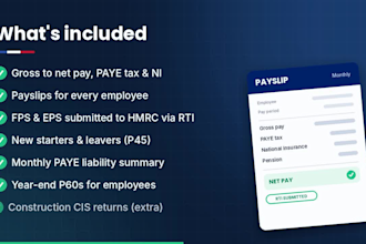 run monthly UK company payroll, paye, payslip rti submission