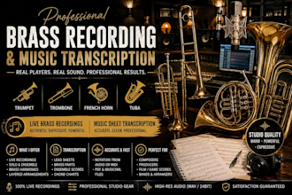 record brass trumpet trombone french horn tuba and music sheet transcription